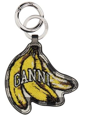 Ganni Banana Shaped Keyring With Logo Lettering On The Front - Metallic