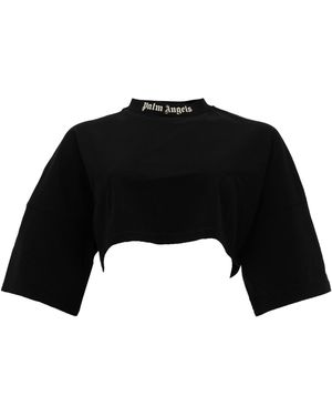 Palm Angels T-Shirt Cropped Con Logo - Black