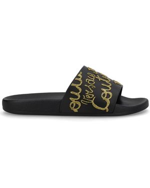 Versace Jeans Couture Slides With Logo - Black