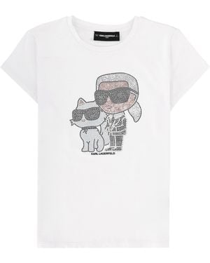 KARL LAGERFELD T-Shirt Con Stampa Glitter - White