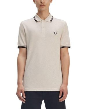 Fred Perry Cotton Pique Polo Shirt With Double Stripe - Natural