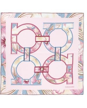 Ferragamo Foulard A Fiori "Gancini" - Pink