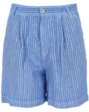 120% Lino Bermuda A Righe - Blue