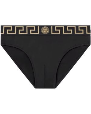 Versace Slip Da Mare Con Bordo Greca - Nero