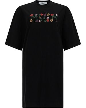 MSGM Abito T-Shirt Con Logo - Black