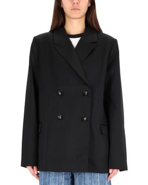 Ganni Doublebreasted Wool Jacket - Black