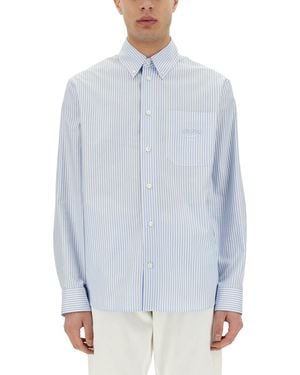 Versace Striped Shirt With Silk Printed Insert - Blue