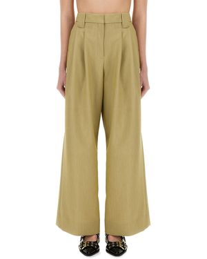Ganni Mid-Waist Wide-Leg Suit Trousers - Green