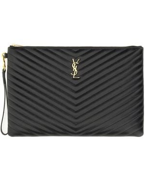 Saint Laurent Cassandre Leather Pouch - Black