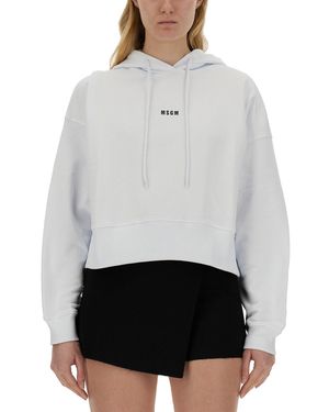 MSGM Felpa Con Logo - Bianco