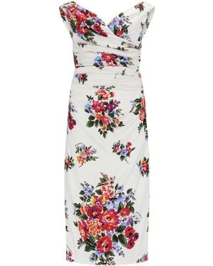 Dolce & Gabbana Flower Bouquet-Print Satin Dress - White