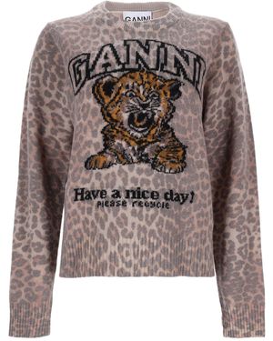 Ganni Maglia "Tiger" Con Logo - Brown