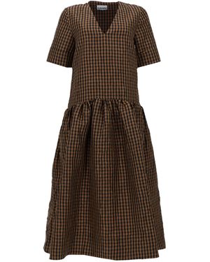 Ganni Abito Con Scollo A V - Brown