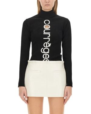 Courreges Slim Fit Logo T-Shirt - Black