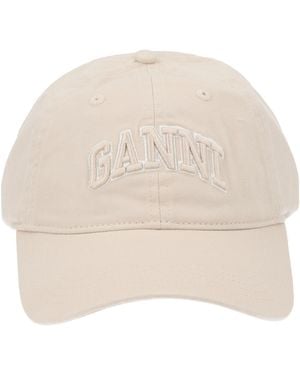 Ganni Baseball Hat With Logo - Natural