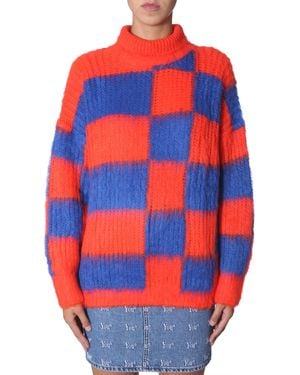 MSGM MAGLIA IN MOHAIR CON MOTIVO A SCACCHI - Arancione