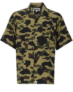 A Bathing Ape Camicia Con Patch Logo - Green