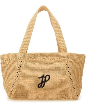 Patou Large Raffia Monogram Jp Trapeze Tote Bag - Natural