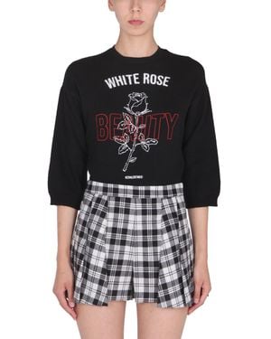 RED Valentino Wool Scoop Neck Sweater With Pink Embroidery - Black