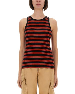 Ganni Ribbed Cotton Top - Red