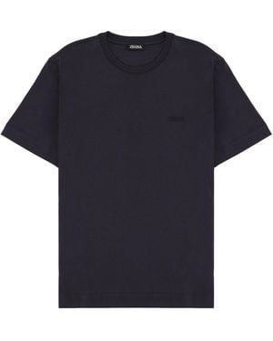ZEGNA Logo-Embroidered T-Shirt - Blue