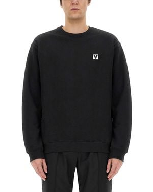 Valentino Cotton Crewneck Sweatshirt With "Chez Patch - Black
