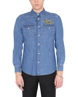 McQueen Denim Shirt With Embroidered Logo - Blue