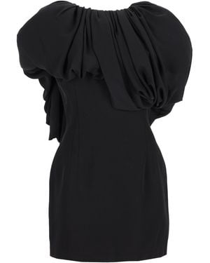 Magda Butrym Mini Abito Con Scollo A Sbuffo - Black