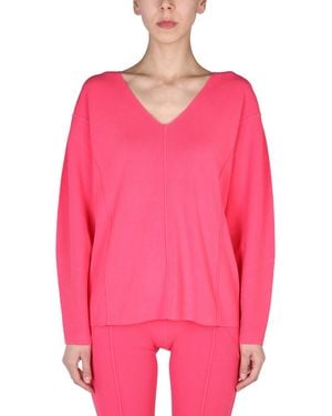Helmut Lang V-Neck Jumper With Contrast Profile - Pink
