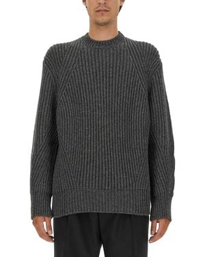 McQueen Crewneck Rib Knit Sweater - Gray