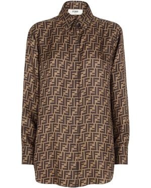 Fendi Silk Shirt With Ff Motif - Brown
