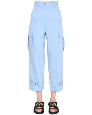 Ami Paris Cropped Cargo Trousers With Buttoned Hem - Blue