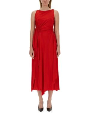 Lanvin Draped Midi Dress With Flattering Silhouette - Red
