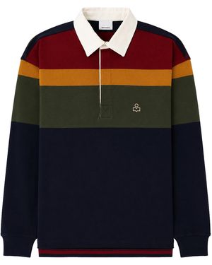 Isabel Marant Brandon Long-Sleeve Striped Cotton Polo Shirt - Blue
