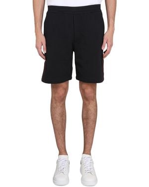 McQueen Bermuda Shorts With Selvedge Logo Band - Black