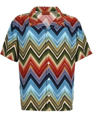 Missoni Chevron Print Short-Sleeve Camp Shirt - Blue