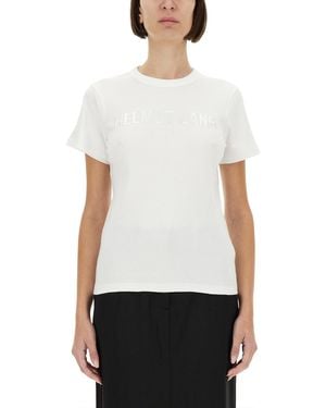 Helmut Lang Fitted Cotton T-Shirt With Embossed Lettering - White