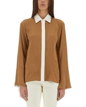 Max Mara Long-Sleeve Color-Block Shirt - Brown