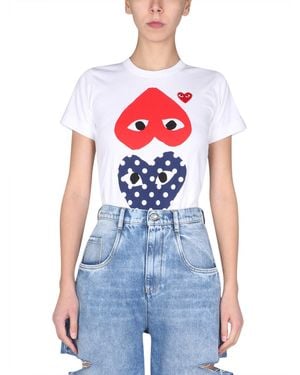 COMME DES GARÇONS PLAY T-shirt In Jersey Di Cotone Con Stampa Logo - White