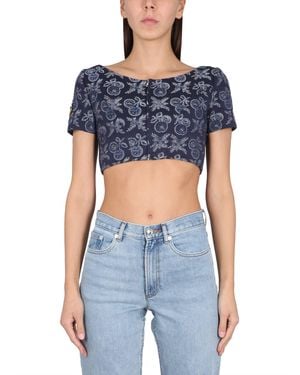 Etro CROP TOP IN DENIM DI COTONE - Blu