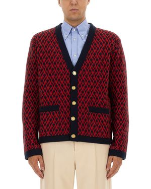 Valentino Cardigan With "Toute La V" Pattern - Red