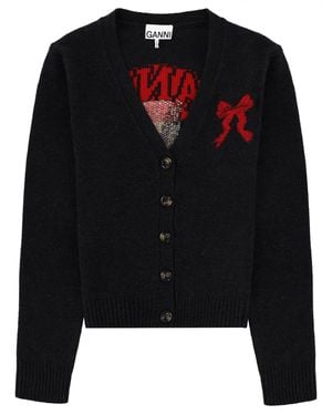 Ganni Cardigan With Graphics - Black