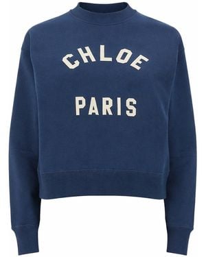 Chloé Cotton Fleece Logo Pullover - Blue