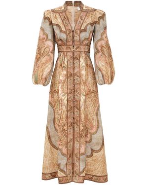 Zimmermann "Wanderlust" Low-Cut Midi Dress - Natural