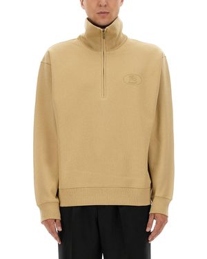 Burberry Half Zipper Sweatshirt - Natural