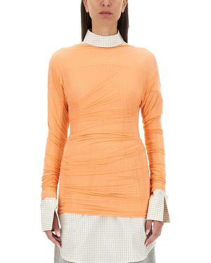 Dries Van Noten Slim Fit Tulle Top - Orange
