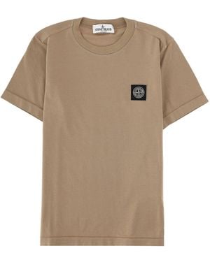 Stone Island T-Shirt Con Logo - Natural