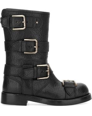 Dolce & Gabbana Leather Boot With Buckles - Black