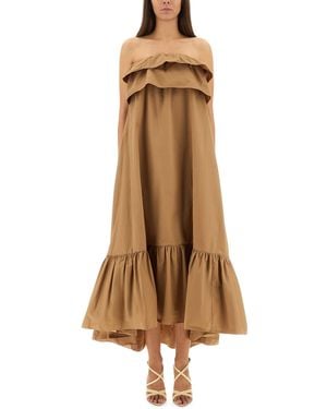 Saint Laurent Cotton Twill Ruffle Dress - Natural
