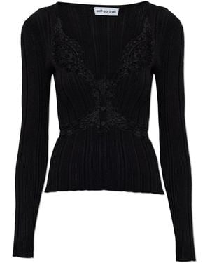 Self-Portrait Lace Knit Top - Black